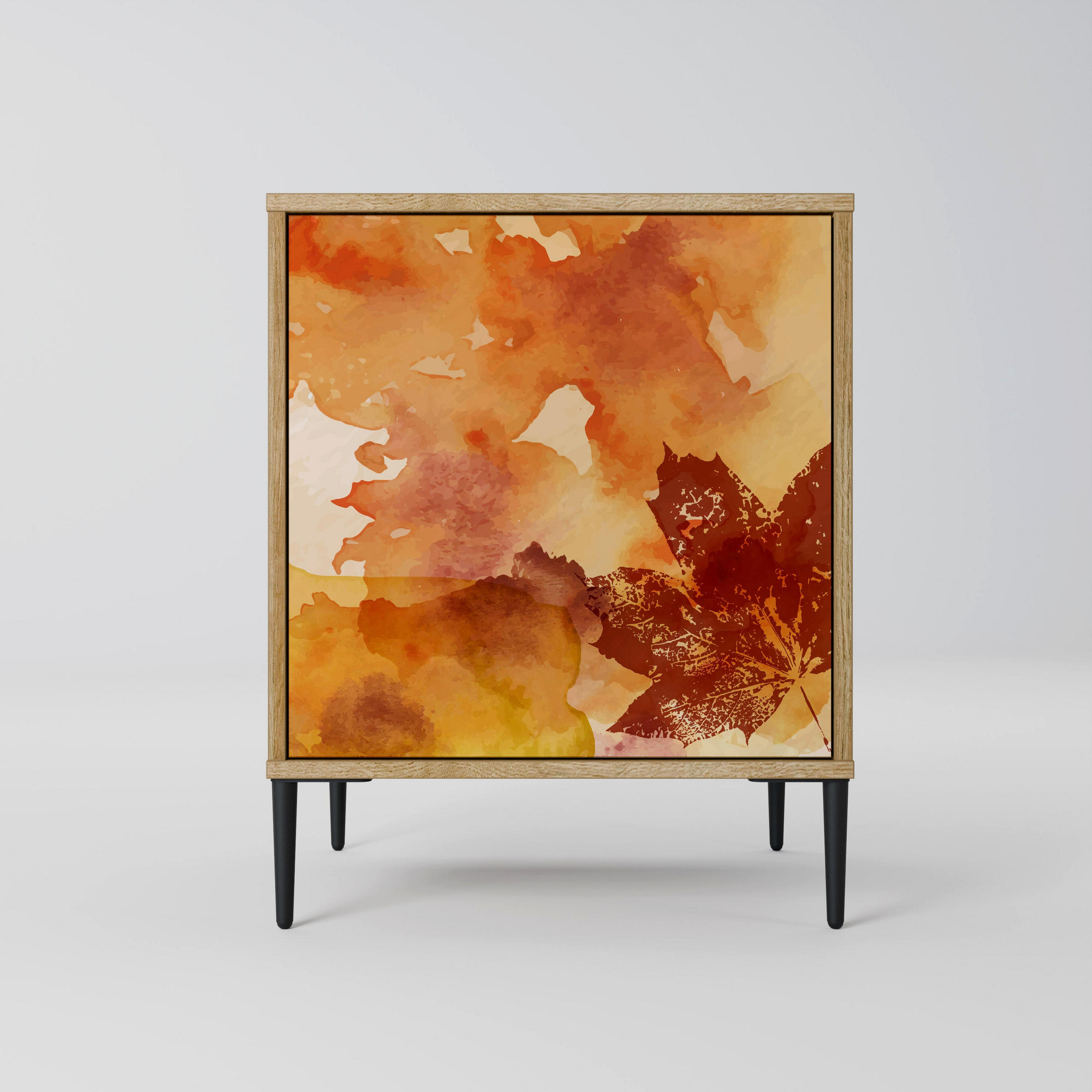 SIDEBOARD TRACES OF AUTUMN, Eichefarben, 57,5x42x72,5 cm, Schwarze Metallfüße - Eichefarben/Multicolor, Holzwerkstoff/Metall (57.5/72.5/42cm) - SpaceRebels