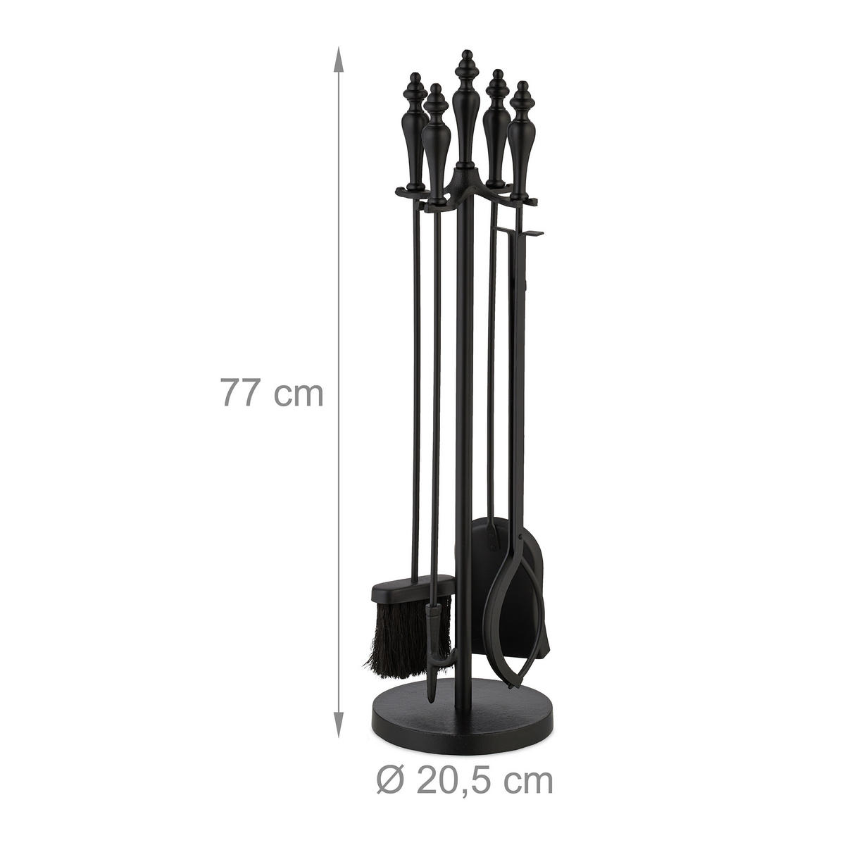 5-TLG.KAMINBESTECK-SET - Schwarz, Textil/Metall (20.5/77/20.5cm) - Relaxdays