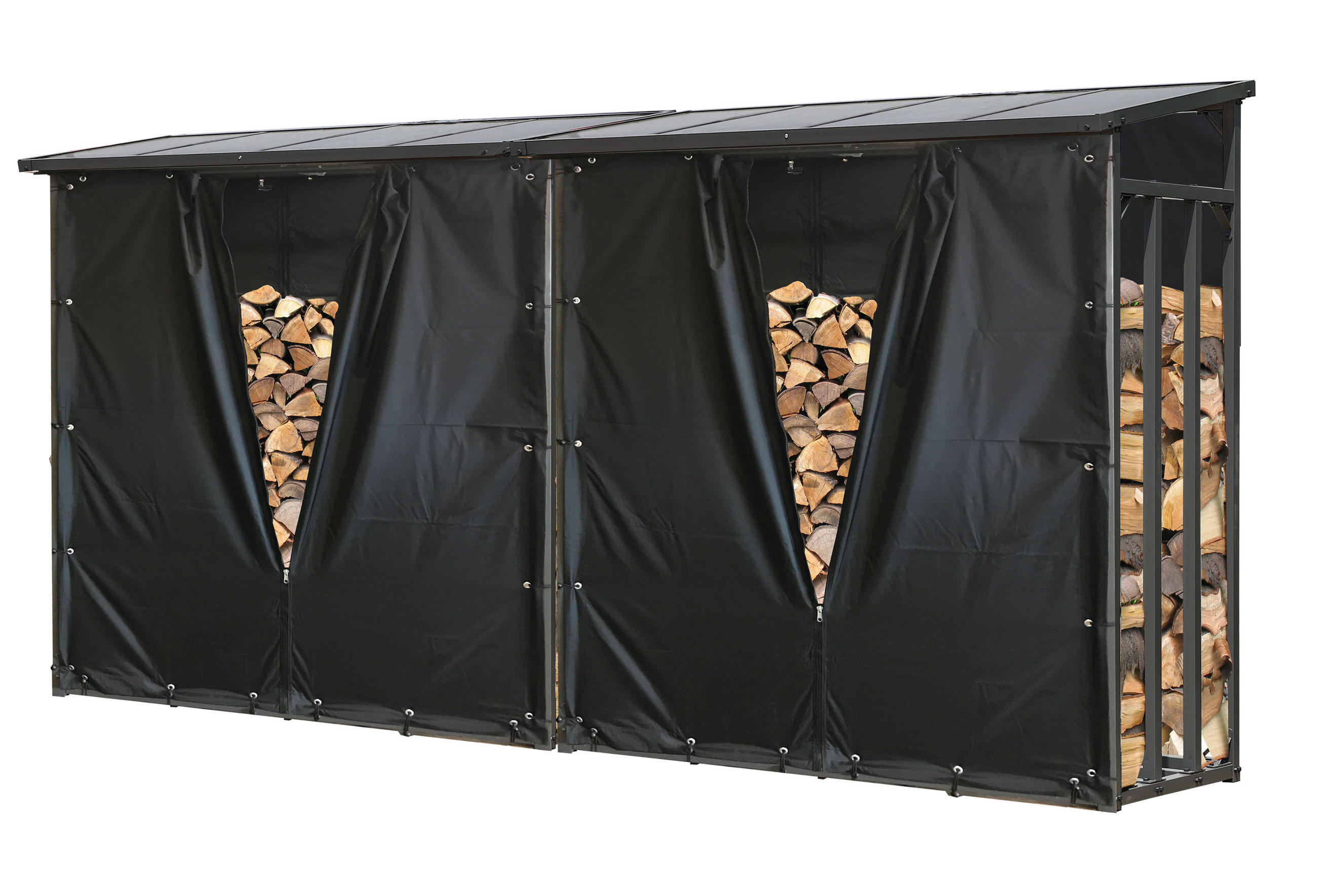 KAMINHOLZREGAL Außen 2 Stück 185x70x185 cm Metall Anthrazit mit Wetterschutz 4,6 m³ / 7 SRM - Anthrazit/Schwarz, Metall (185/185/70cm) - QUICK STAR