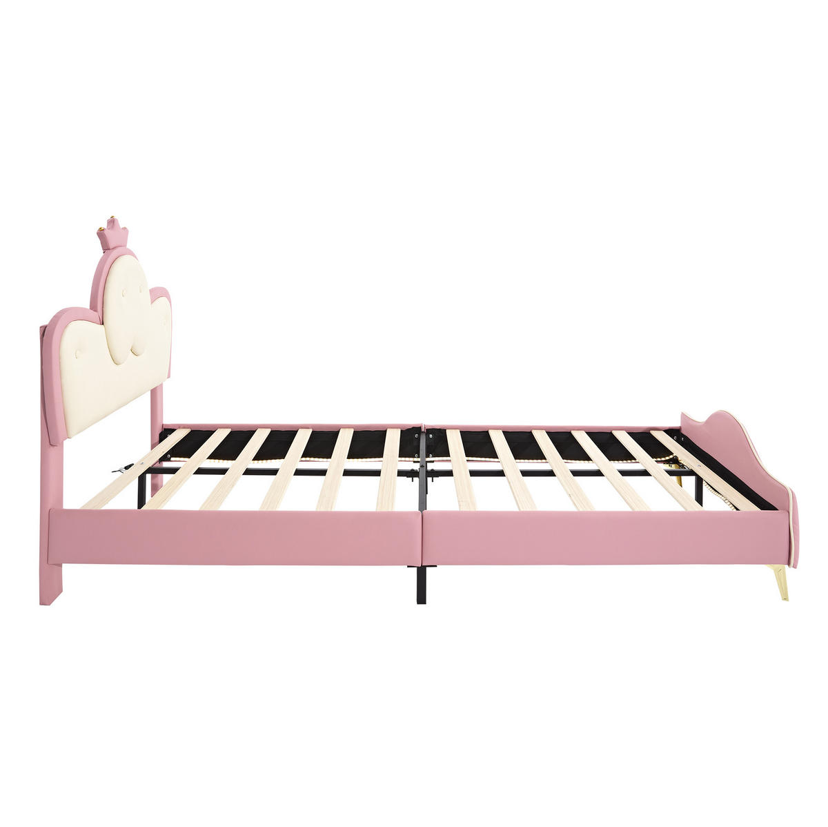 KINDERBETT aus PU 90x200 cm Rosa-Weiß mit LED-Beleuchtung und gepolstertem Kopfteil - Weiß, Kunststoff (90/200cm) - IVMEU