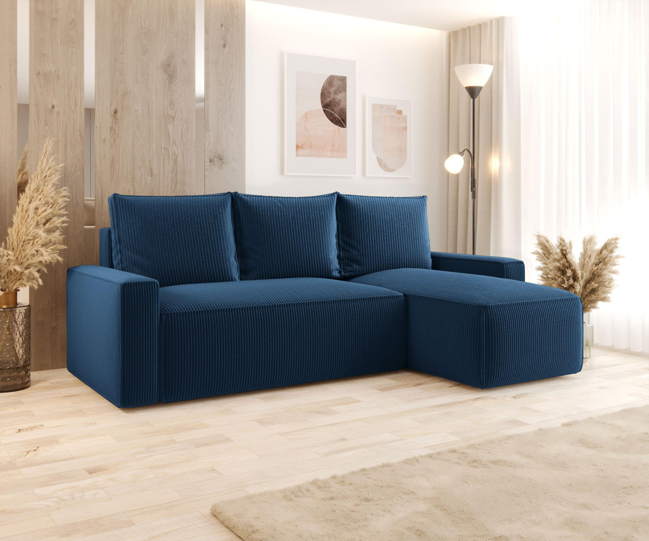ECKSOFA mit Schlaffunktion SAVIO Poso 05 Rechts - Dunkelblau, Textil (232/140cm) - Bedante