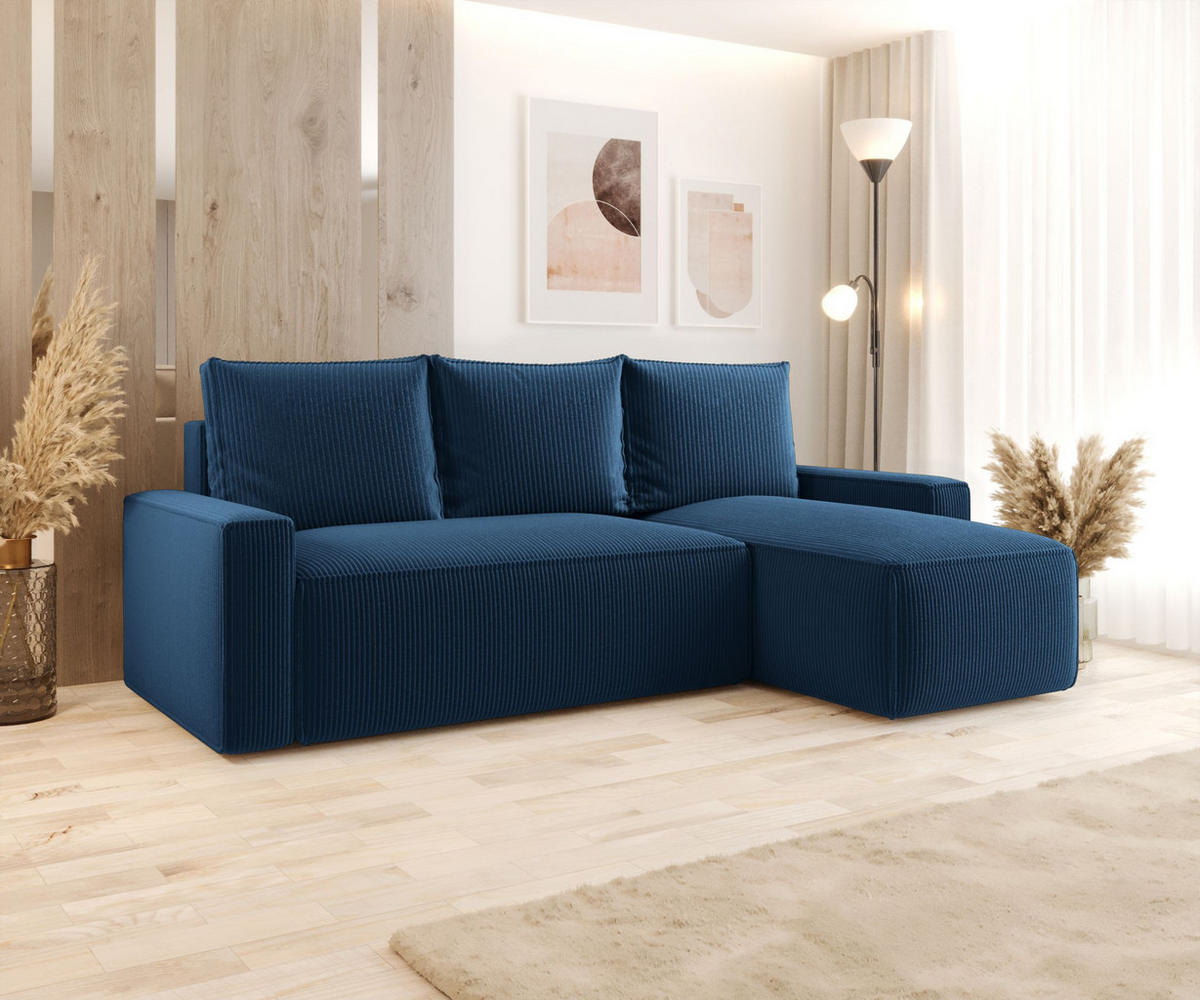 ECKSOFA mit Schlaffunktion SAVIO Poso 05 Rechts - Dunkelblau, Textil (232/140cm) - Bedante