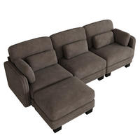ECKSOFA L-Form 3-Sitzer modular mit Ottomane, DE-42686, Braun - Braun, Holz (253/143cm) - ComfortXL