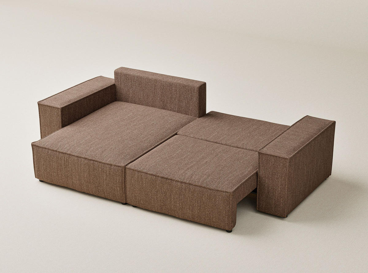 ECKSOFA MIT SCHLAFFUNKTION Zaya Hellbraun Webstoff - Hellbraun/Schwarz, Holz/Holzwerkstoff (255/148cm) - Maison de Reve