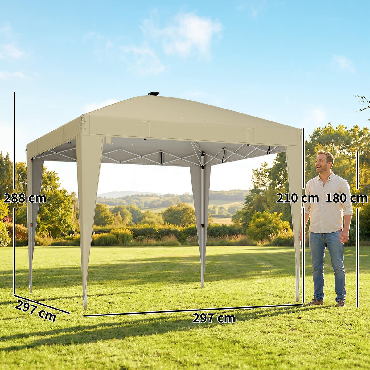 PAVILLON DE-14066 mit Beleuchtung, höhenverstellbar, Fernbedienung Creme - Creme, Metall (297/288/297cm) - ComfortXL
