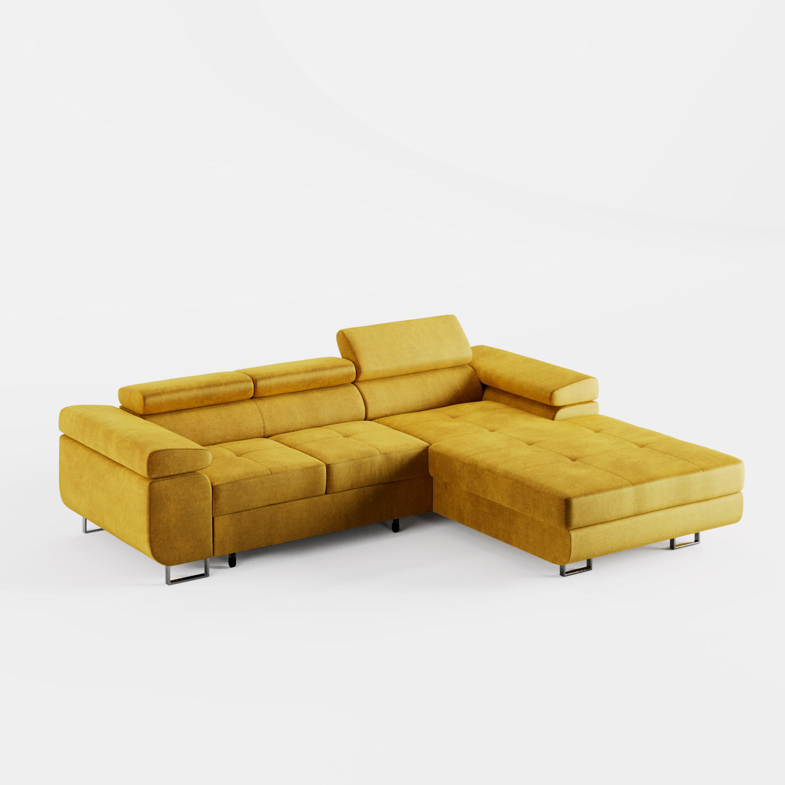 ECKSOFA VEMO CORE Rechts Gelb Velours-Stoff mit Schlaffunktion und Bettkasten - Gelb, Holz/Metall (280/205cm) - Barchello