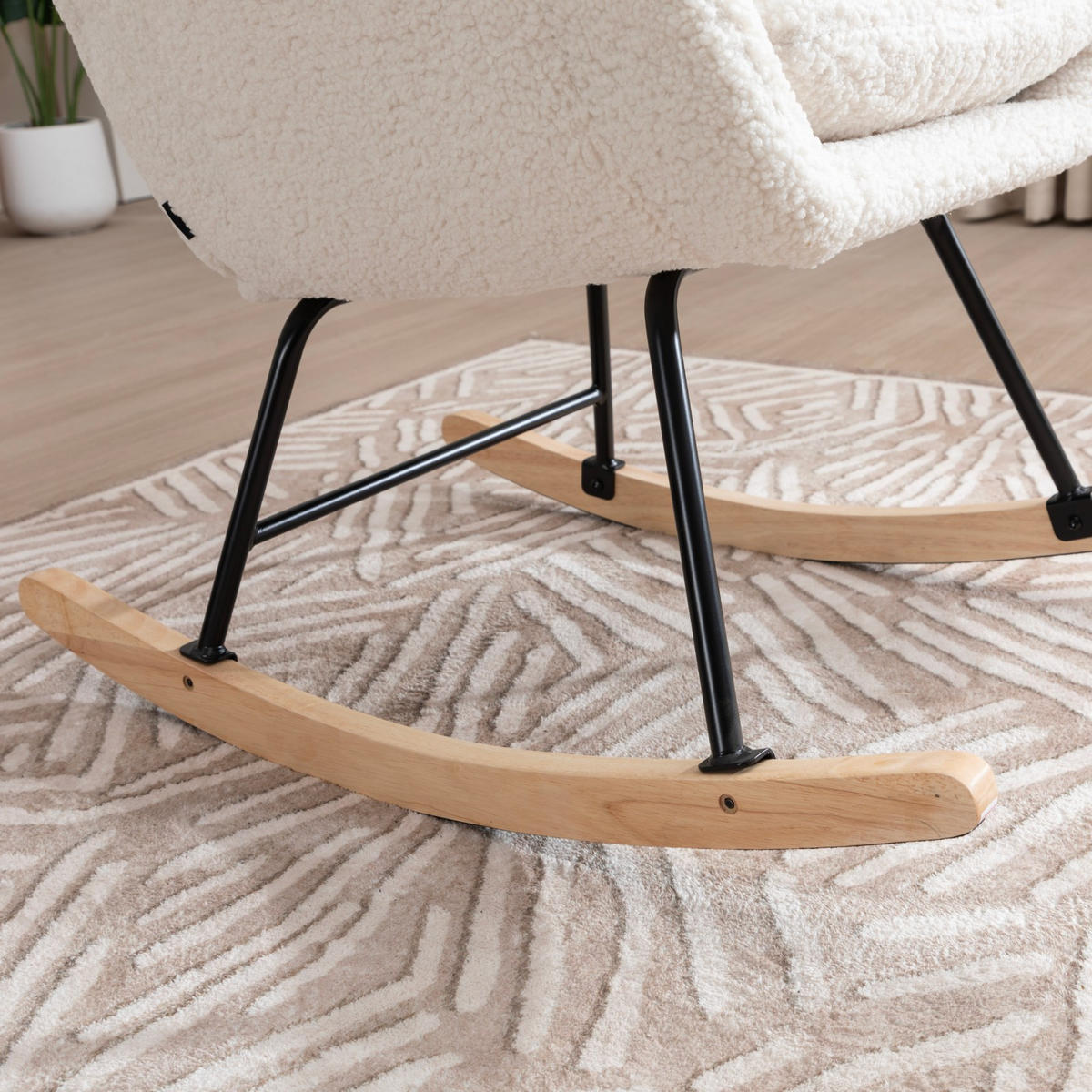 SCHAUKELSTUHL Teddy Plüsch-Swingsessel mit Holzsockel,Schaukelsessel 60/85/95 cm, Weiß - Weiß, Textil (85/95/60cm) - Redom