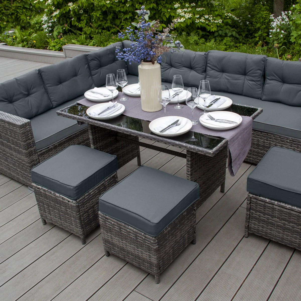 GARTENMÖBEL SET Polyrattan - Grau - Grau, Kunststoff - Jardi