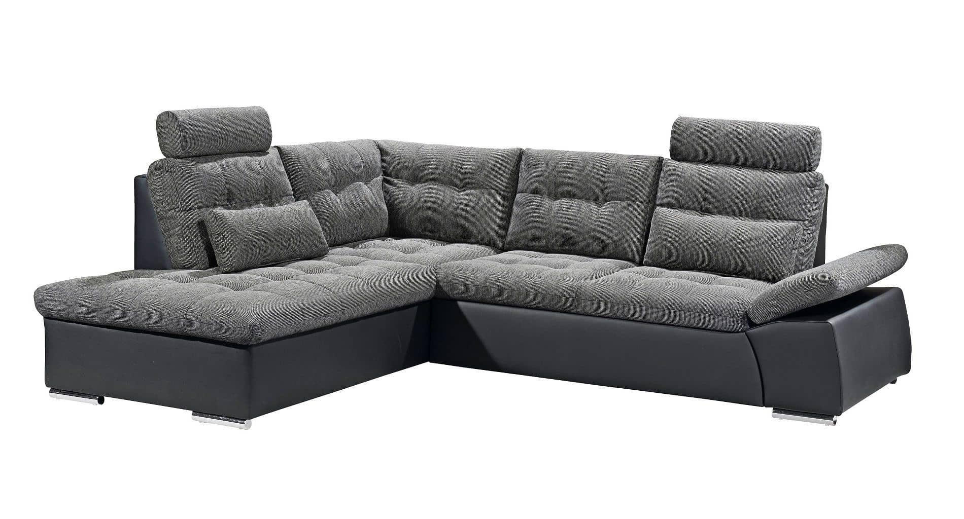 ECKSOFA mit Schlaffunktion, Armlehnfunktion und Kopfstützen - Chromfarben/Grau, Textil (260/219cm) - ed exciting design