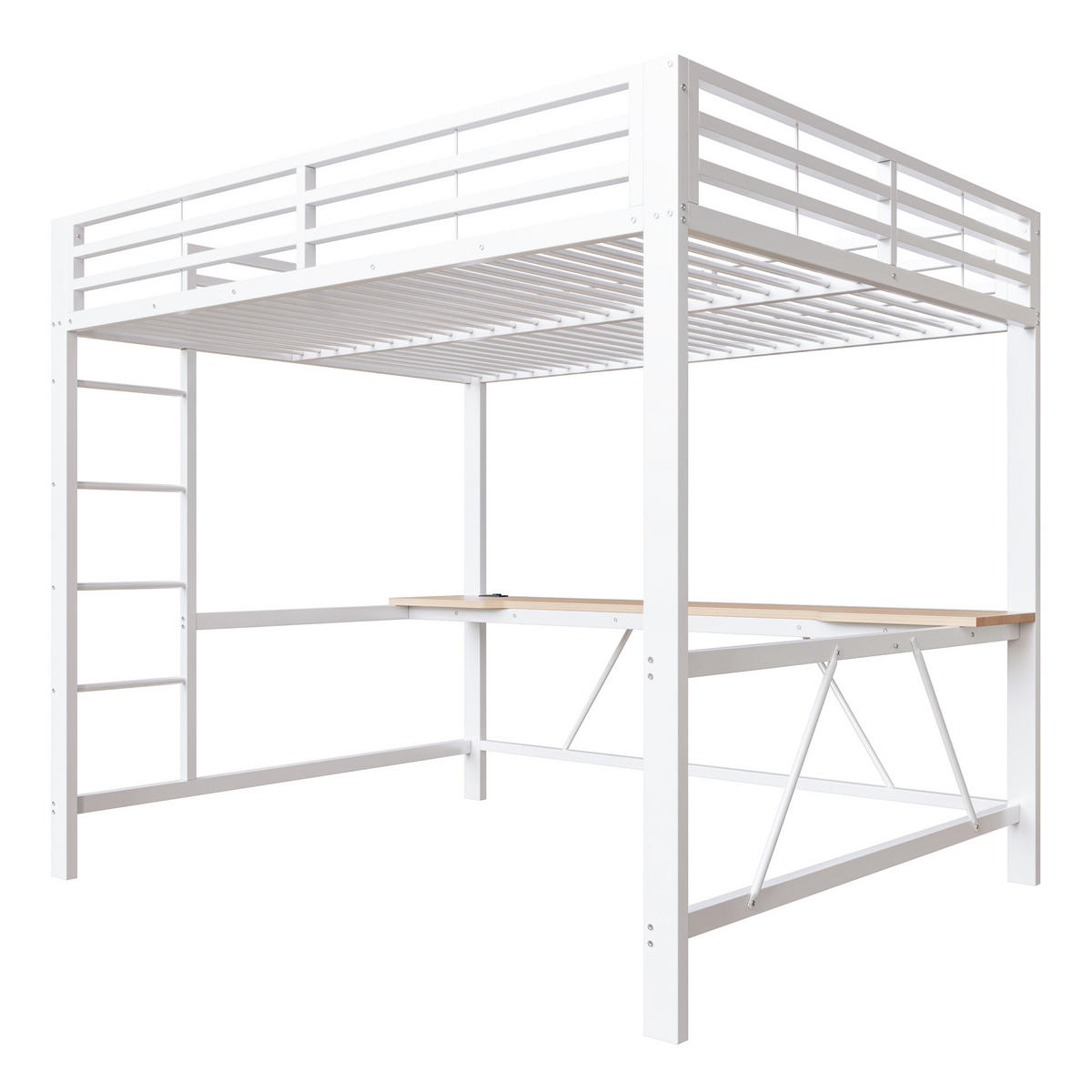 HOCHBETT 160/200 cm in Weiß mit LED, USB und Schreibtisch - Weiß, Metall (160/200cm) - CHICFURN