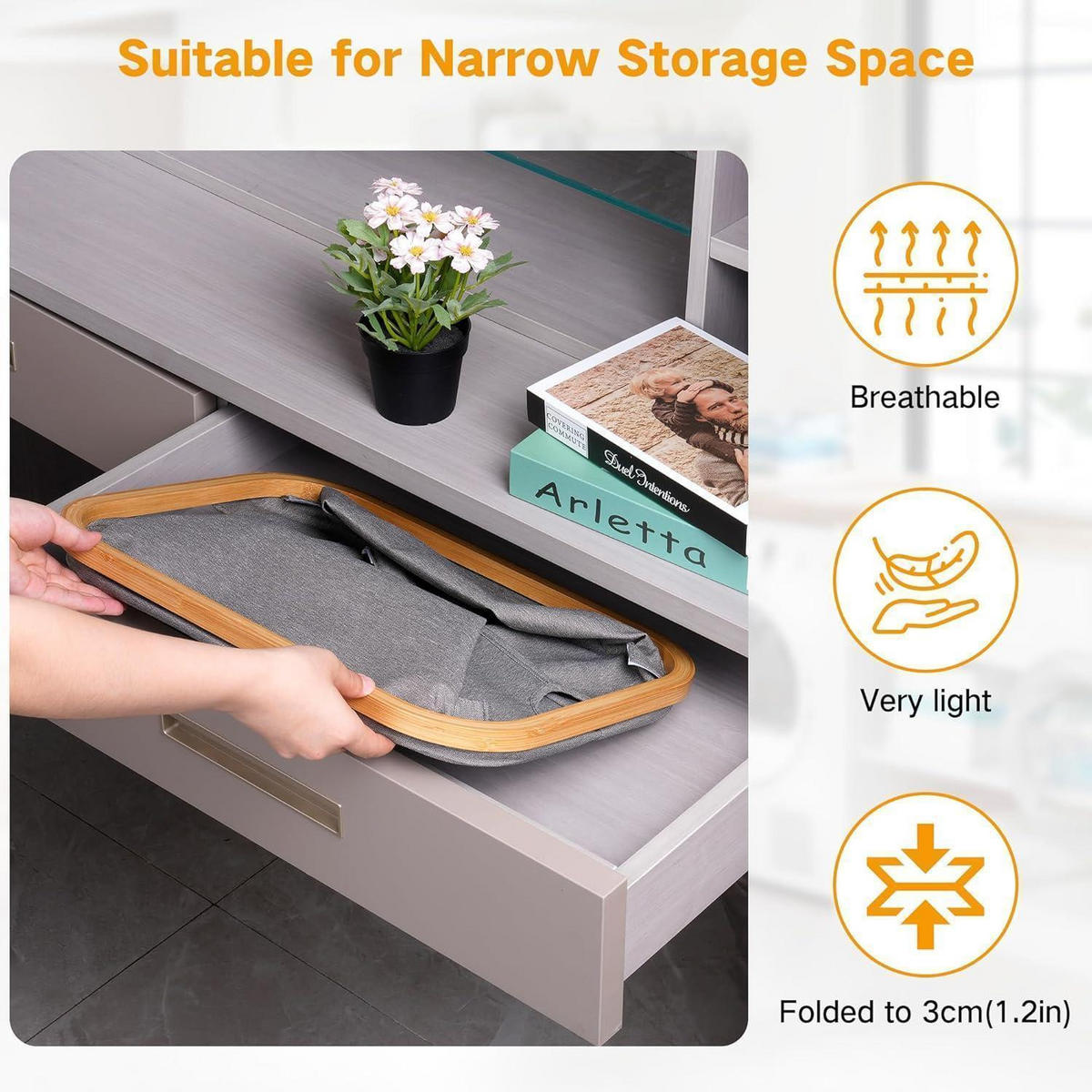WÄSCHEKORB faltbar 50L Bambus Stoff Grau - Grau, Naturmaterialien (33/30/44cm)
