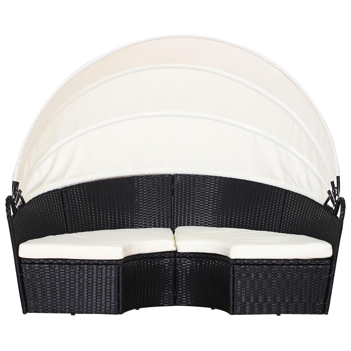 SONNENINSEL, Loungegruppe mit Sonnendach, Metall, Creme - Schwarz, Kunststoff - Outsunny