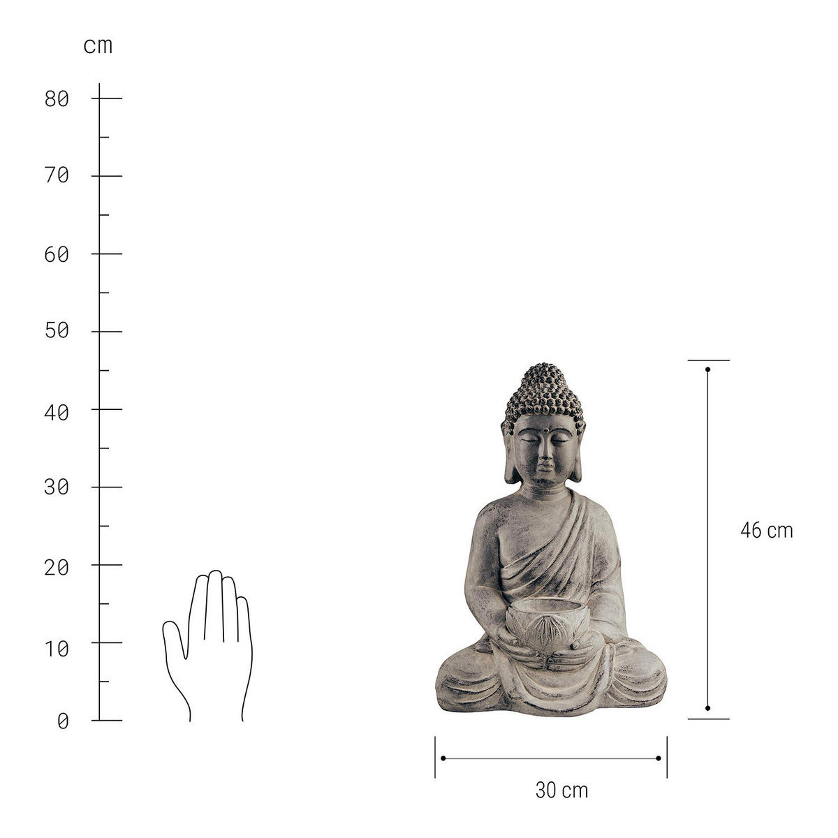 KERZENHALTER Buddha - Grau, Stein (30/46/23cm) - Butlers