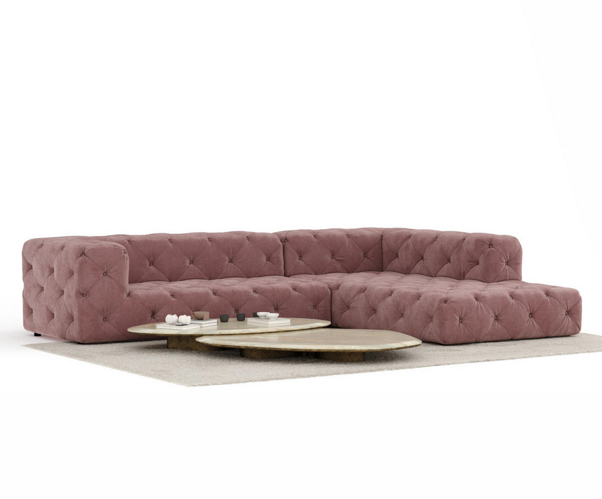 ECKSOFA Cosimo Rosa Samtstoff - Schwarz/Rosa, Holz/Holzwerkstoff (325/228cm) - Maison de Reve