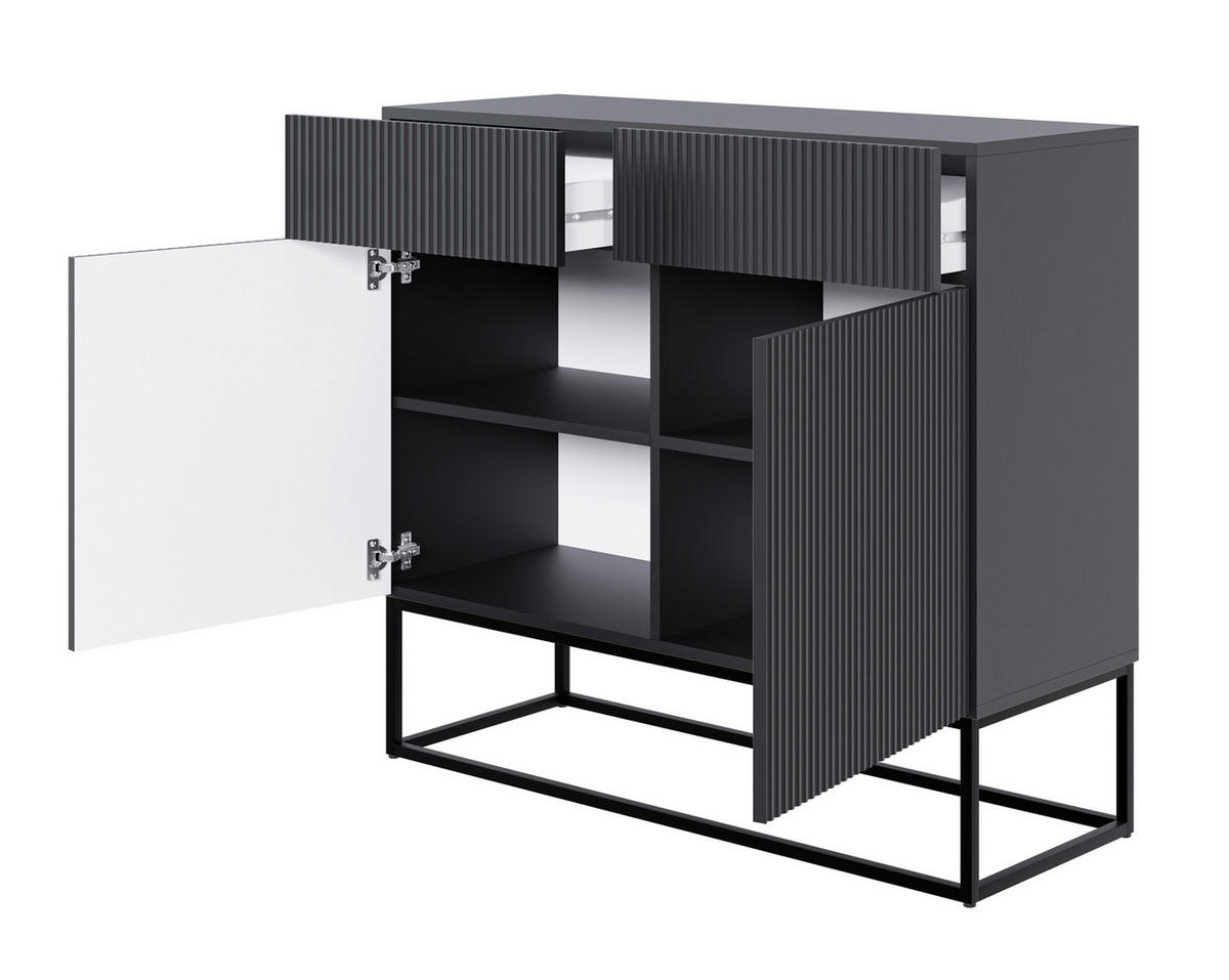 KOMMODE Veldio Schwarz mit schwarzen Beinen 100 cm - Schwarz, Holzwerkstoff/Metall (100/90/38cm) - Selsey