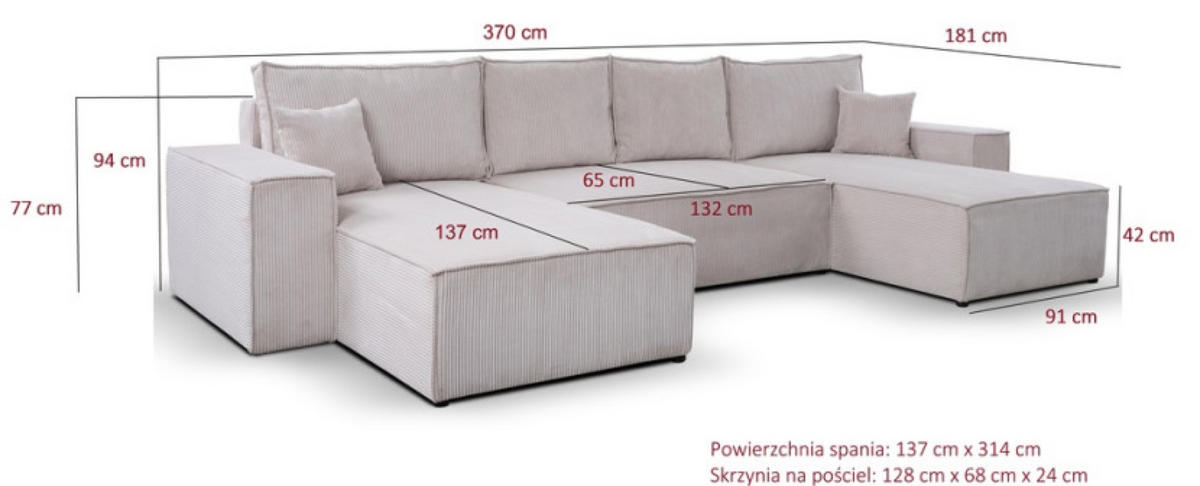 ECKSOFA Beige AGA Sztruksowy Typ U - Beige, Textil (370/181cm) - Sepro Meble