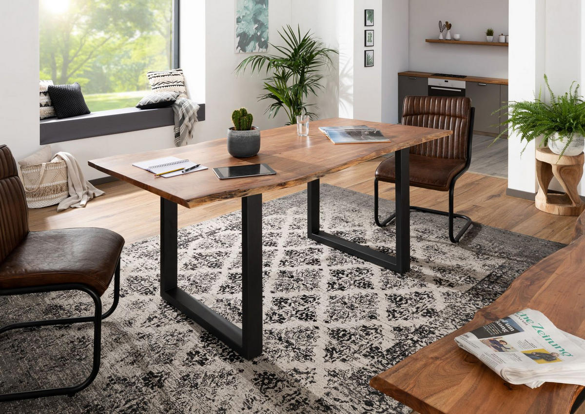 BAUMTISCH Akazie 120x90x76 natur Beine anthrazit matt FREEFORM 3 - Braun, Holz (90/120/76cm) - Massivmoebel24