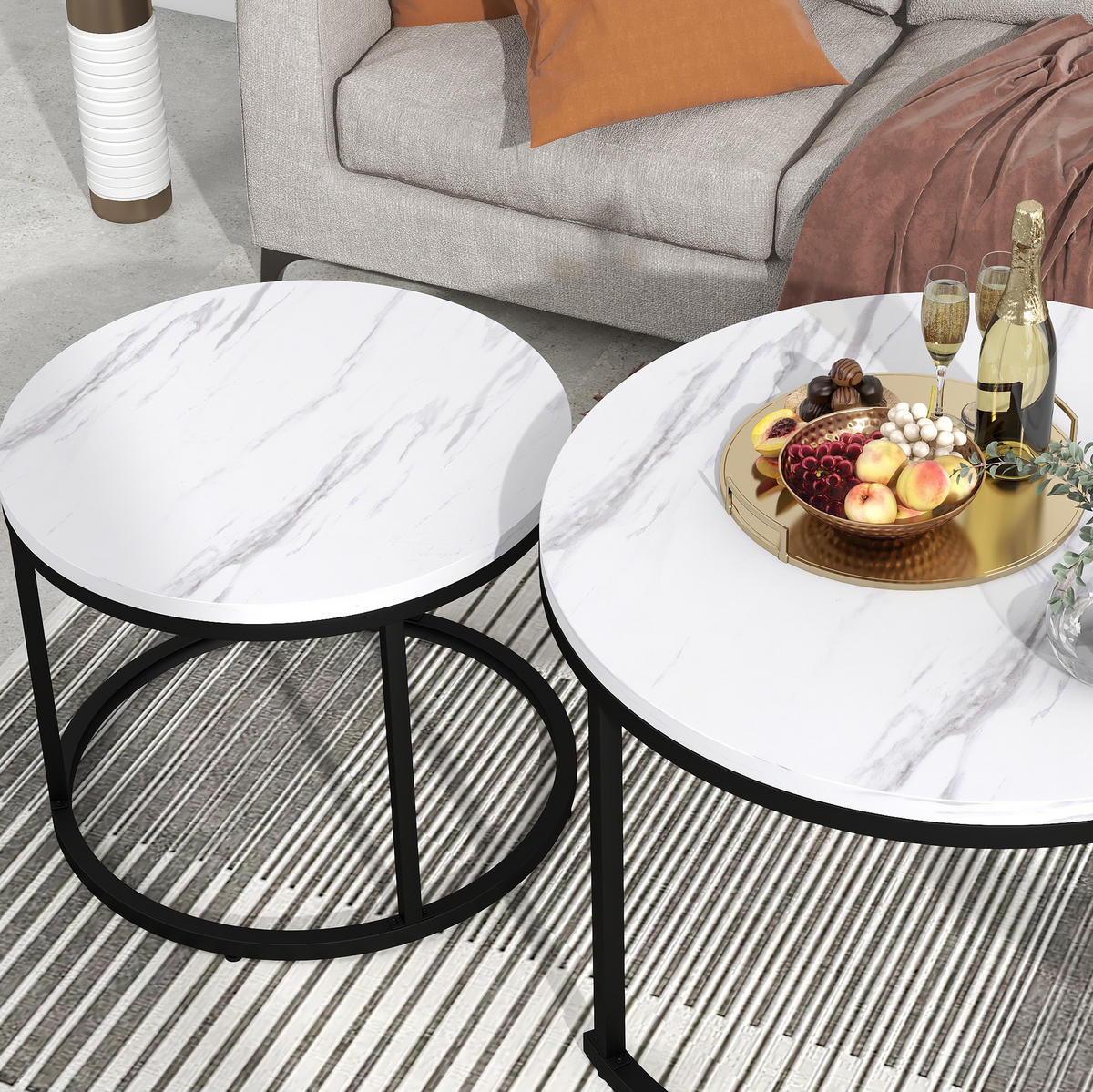 COUCHTISCH-SET aus MDF 71x71x50 cm in Marmoroptik, 2-teilig mit Metallgestell - Weiß, Holzwerkstoff (71/71/50cm) - IVMEU