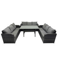 GARTENTISCHGRUPPE mit Beistelltisch,2 Hocker Polyrattan Dunkelgrau 9-Sitzer - Dunkelgrau/Grau, Glas/Kunststoff - Fimous
