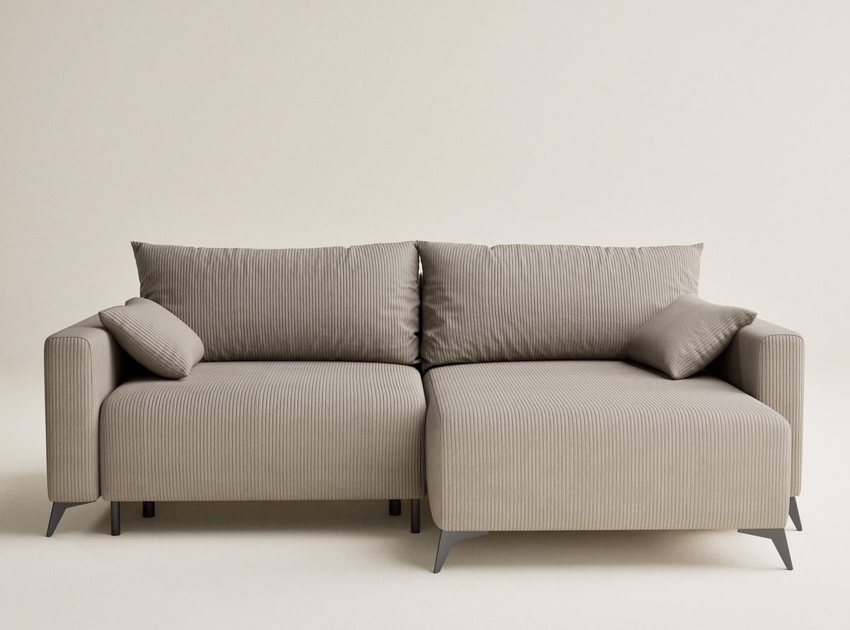 ECKSOFA MIT SCHLAFFUNKTION Leon Beige Samtstoff - Beige/Schwarz, Holz/Holzwerkstoff (239/148cm) - Maison de Reve