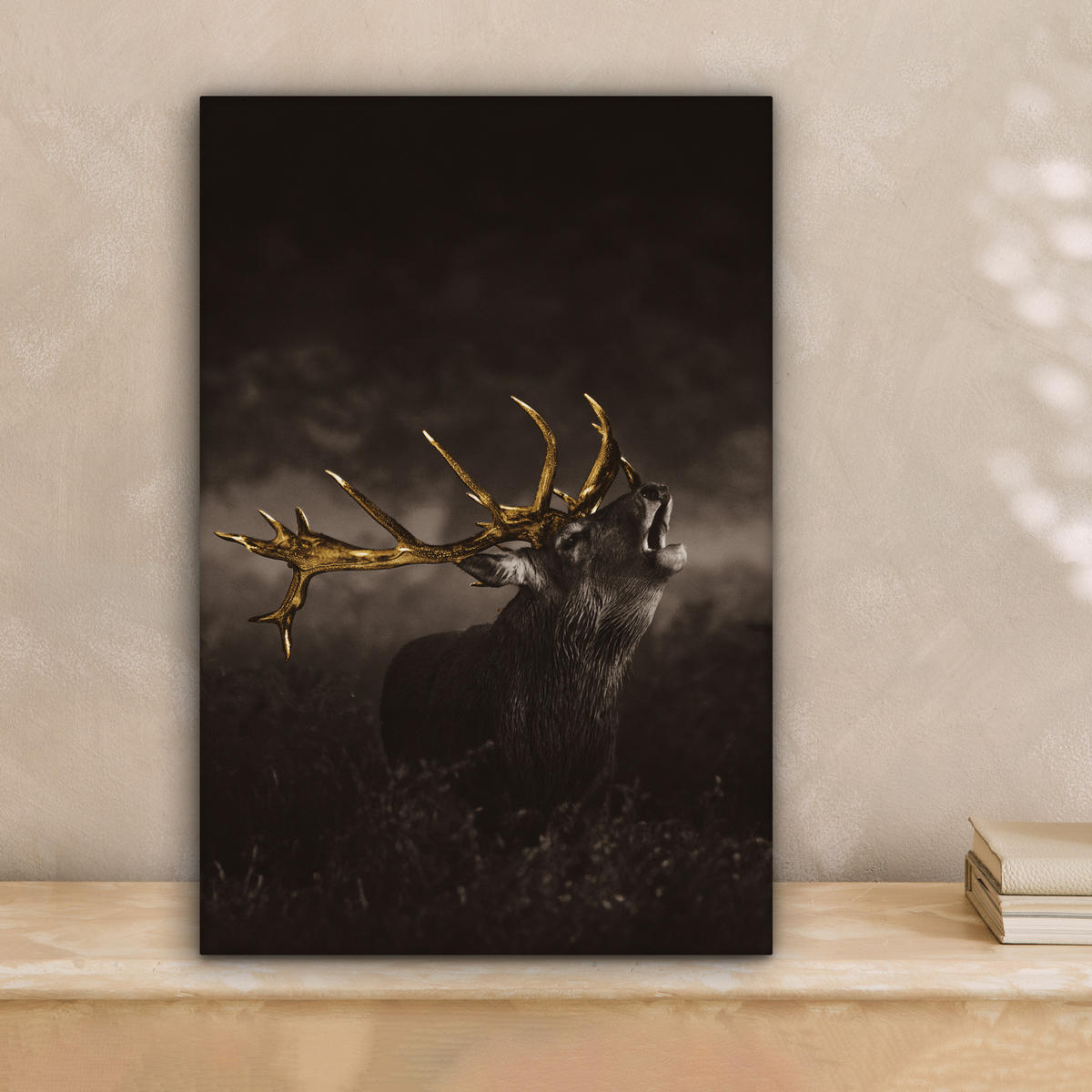 LEINWANDBILD Rotwild - Schwarz - Gold 20x30 cm - Braun, Textil (20/30cm) - MuchoWow