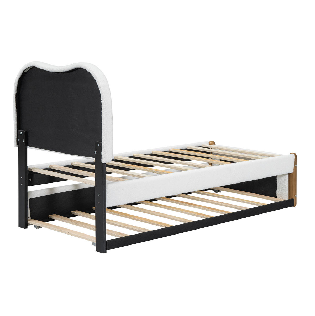 ČALÚNENÁ posteľ 90/200 cm biela z plyšu a MDF s výsuvným lôžkom - biela, textil (90/200cm) - OKWISH