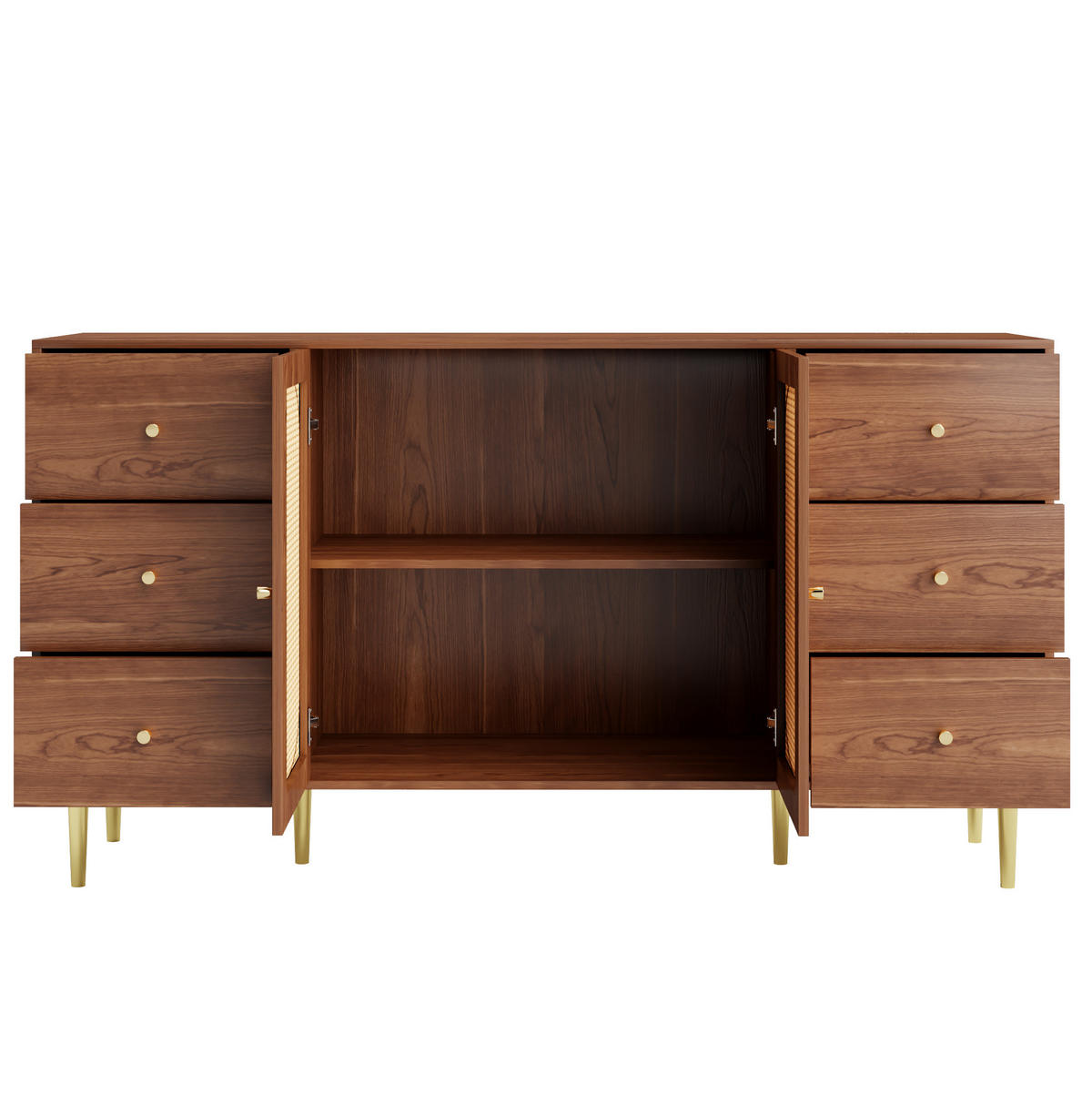 SIDEBOARD mit 6 Schubladen 160 x 40 x 90 cm MDF Wood 2-türig - Braun, Holzwerkstoff (40/90/160cm) - Meubliv