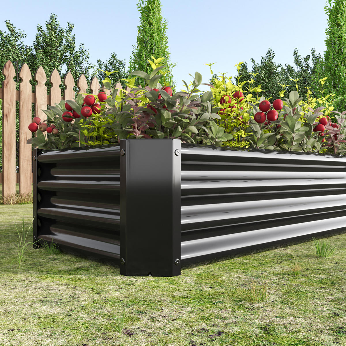 BLUMENKASTEN aus Metall 120x60x30 cm in Schwarz mit offener Basis - Schwarz, Metall (60/30/120cm) - Modfu