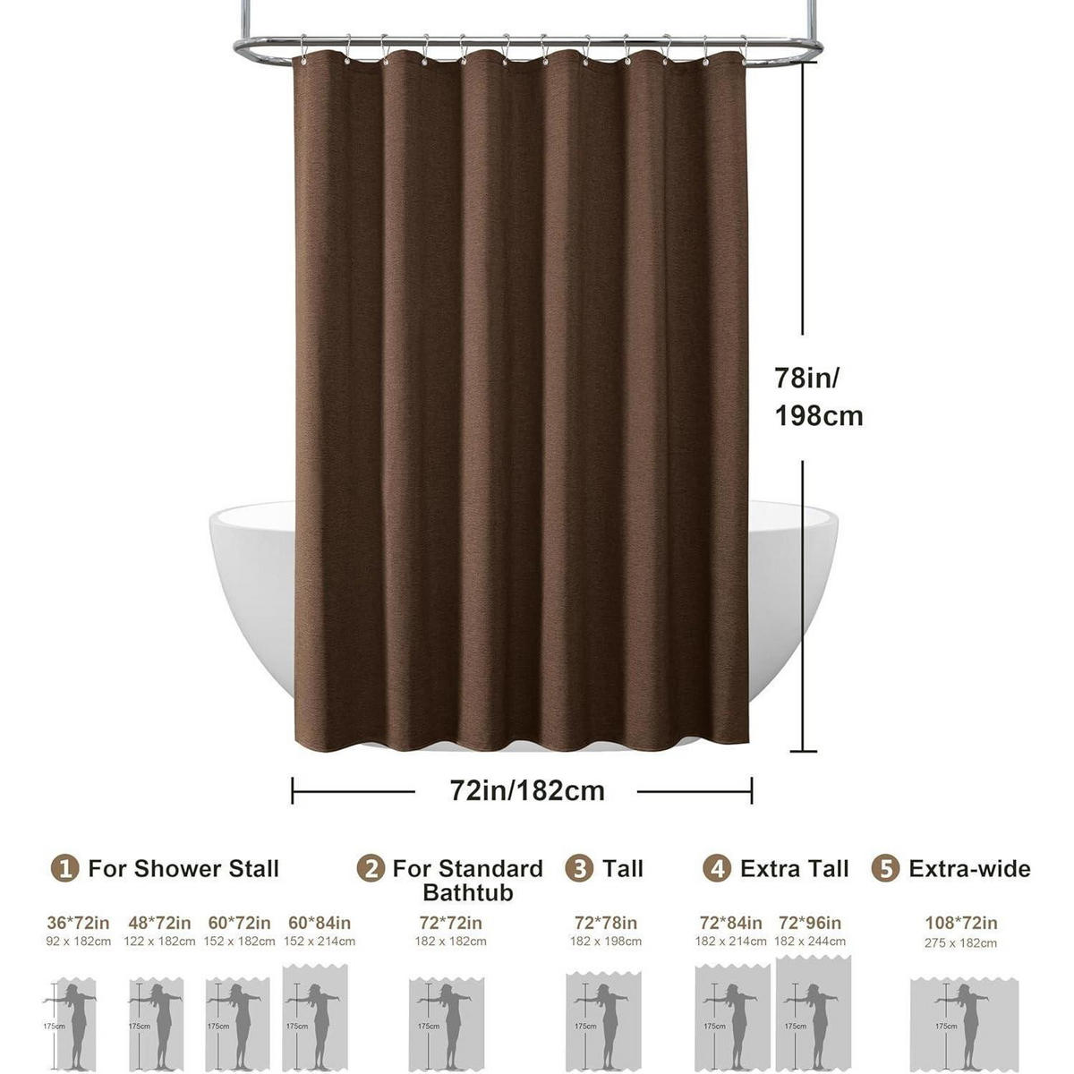 DUSCHVORHANG Leinen 182 x 198 cm Braun - Braun, Textil (182/198cm)