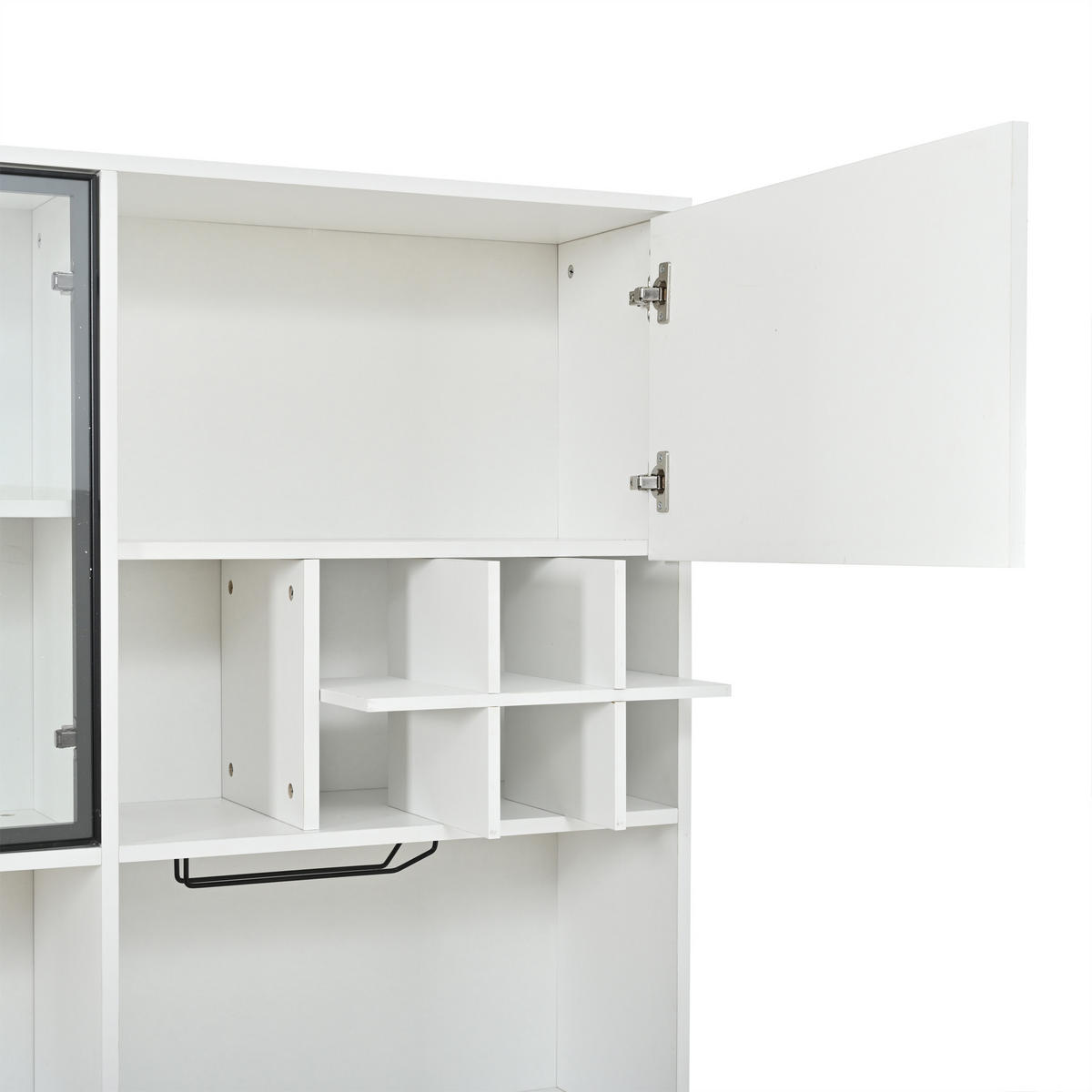 VITRINE 140x30x200 cm Weiß LED 7 Türen Weinregal - Weiß, Holzwerkstoff (140/200/30cm) - FLIEKS