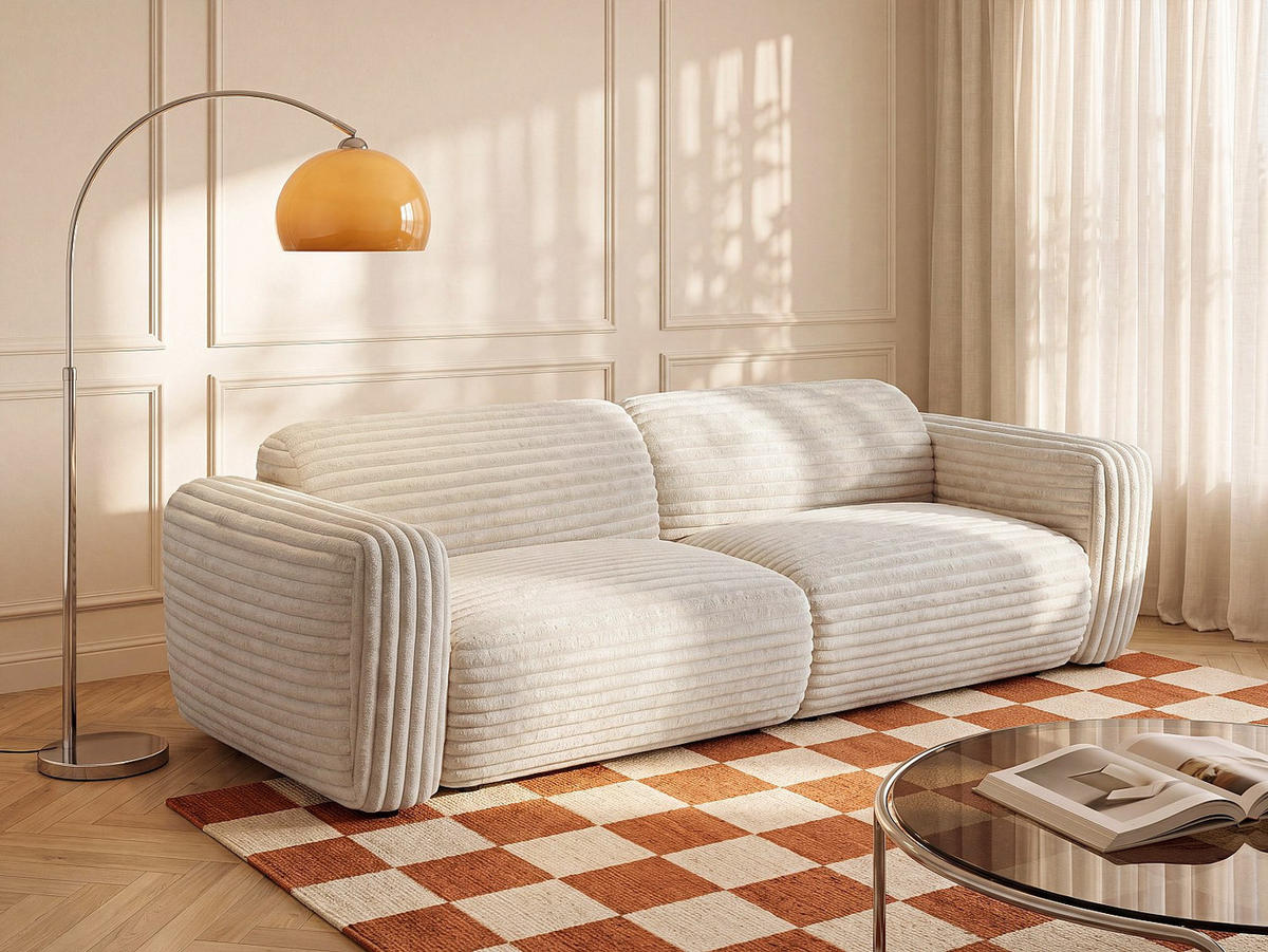 SOFA - 4 Personen - samt - beige Pogni - Beige, Kunststoff/Textil (245/73/97cm) - Vente-Unique