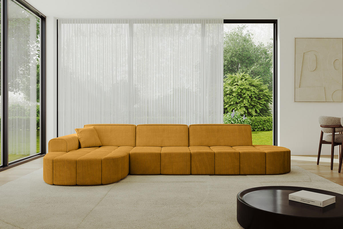 ECKSOFA Ottomane Links LIVO-L2 - 337x173x79,5 cm Senfgelb - Currygelb/Gelb, Holzwerkstoff/Textil (337/173cm) - ALTDECOR