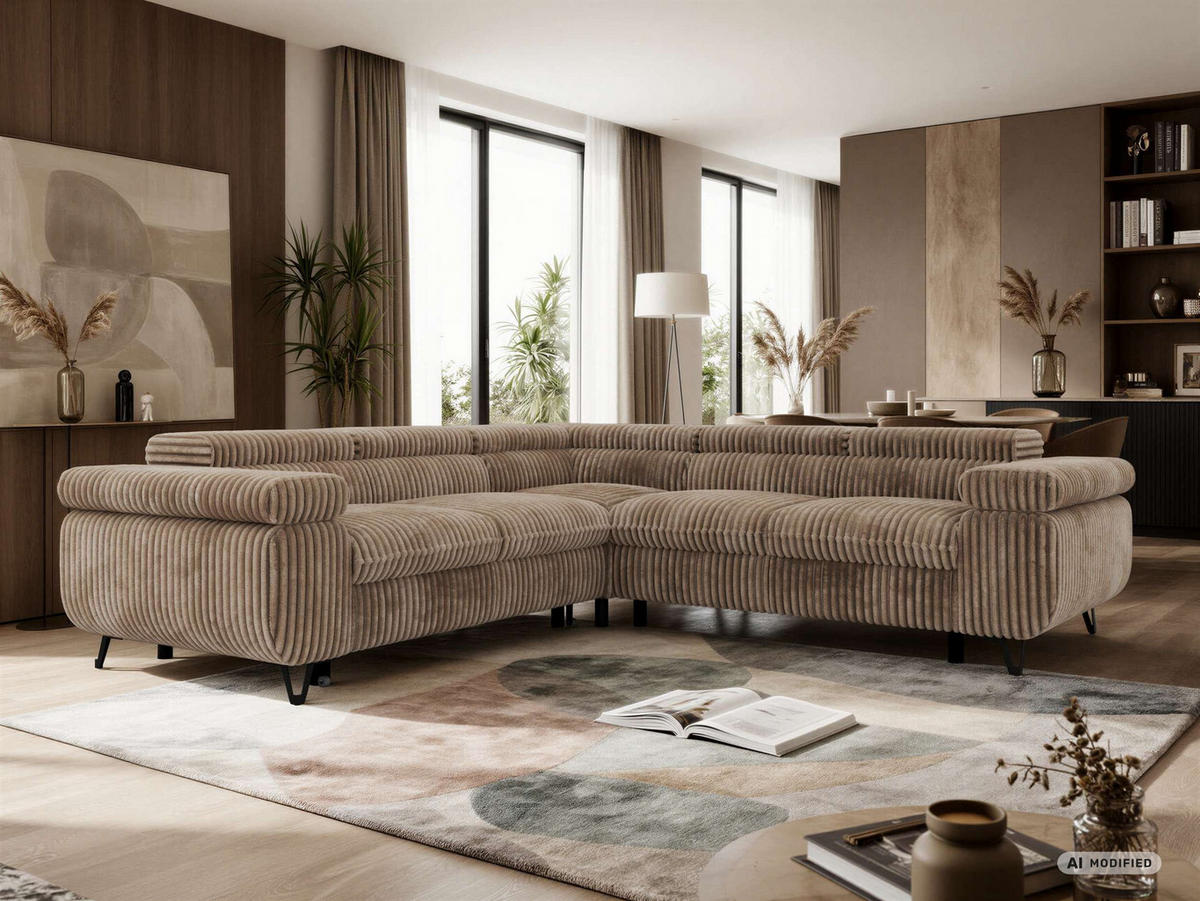 ECKSOFA QUADRO L - Braun Cord - Rechts Seite - Schwarz/Braun, Textil/Metall (269/269cm) - MKS