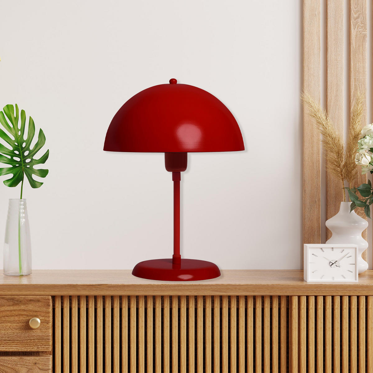 TISCHLEUCHTE Kleine Pilzlampen 26/35 - Rot, Metall (26/35cm) - Bamyum