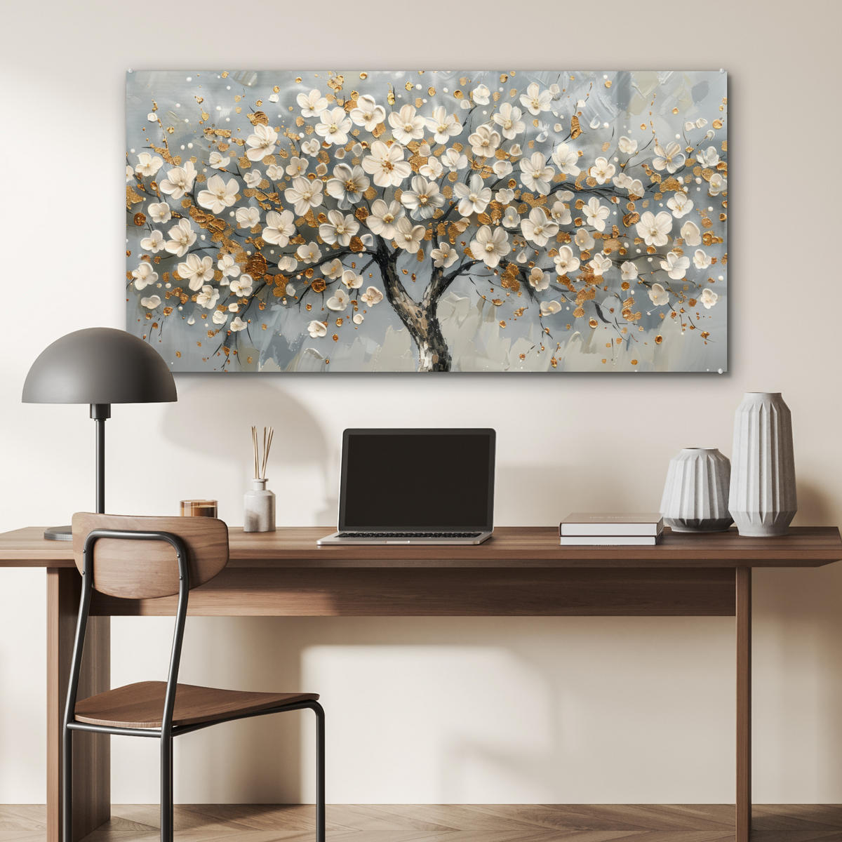 ACRYLGLASBILD Baum - Blumen - Weiß - Natur - Kunst 120x60 cm - Weiß, Glas (120/60cm) - MuchoWow