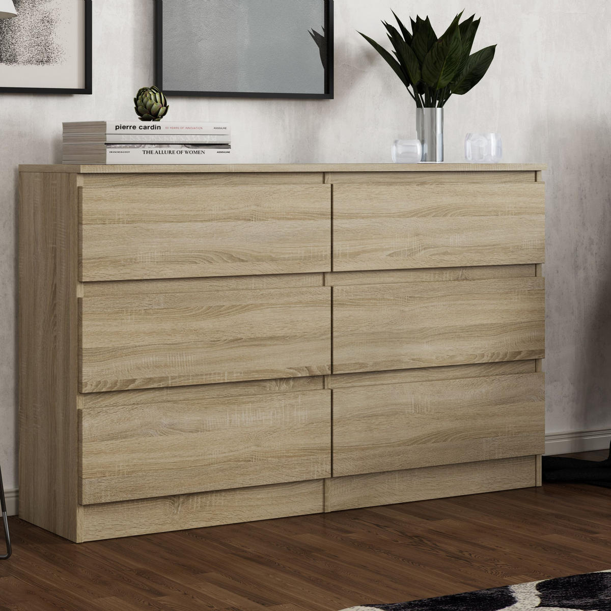 KOMMODE ALLEGRA 120/77/33 cm mit 6 Schubladen Sonoma Eiche - Sonoma Eiche, Holzwerkstoff (120/77/33cm) - MASSENO