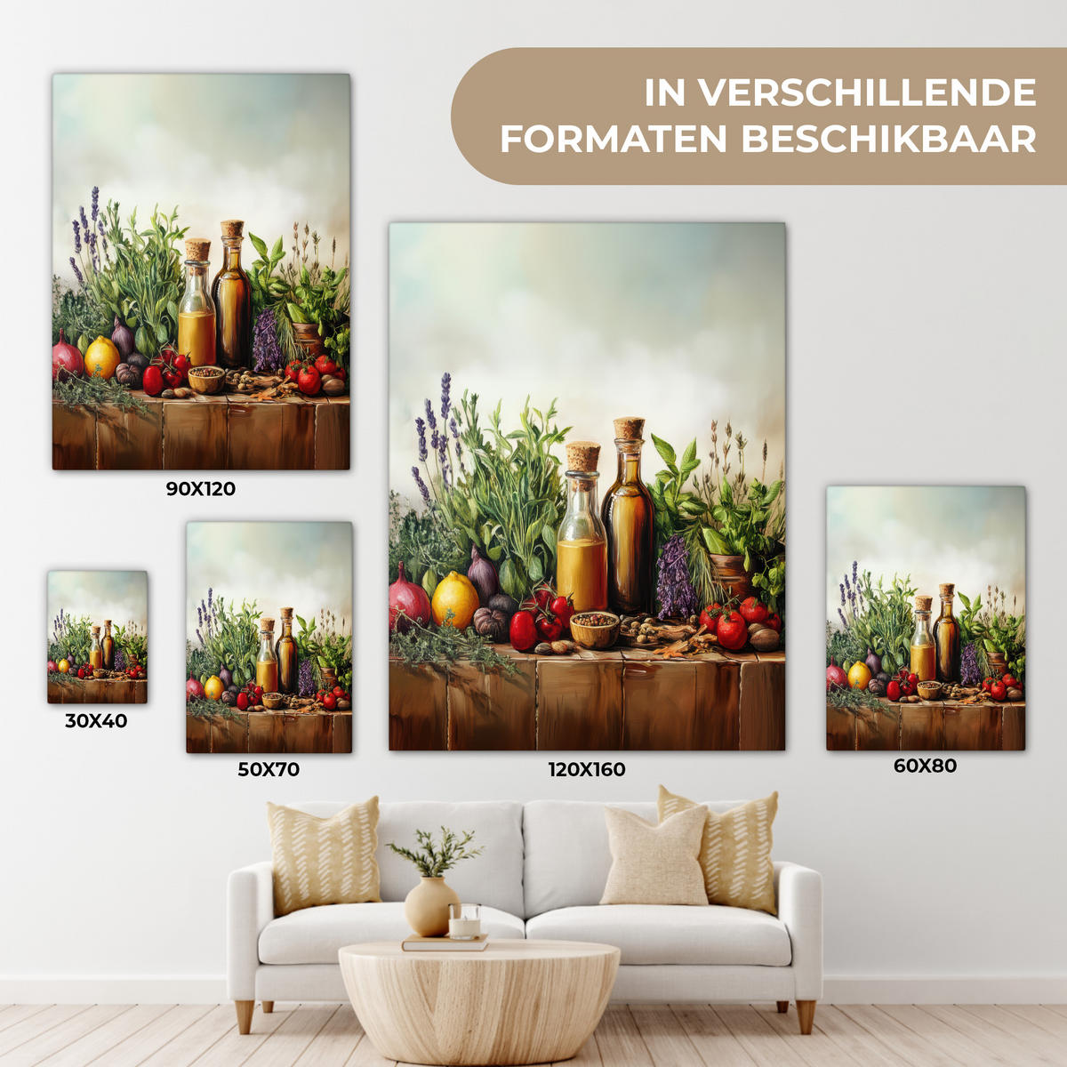 LEINWANDBILD Stilleben - Kräuter - Gewürze - Früchte - Farbenfroh Room Decor 30x40 cm - Grün, Textil (30/40cm) - MuchoWow