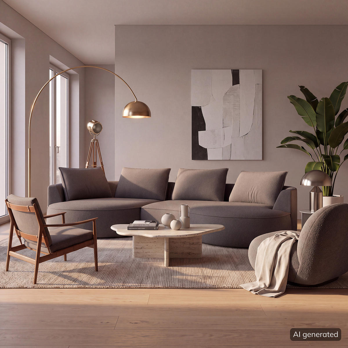 BIGSOFA - Schwarz/Grau, Kunststoff/Textil (322/82/154cm) - home24