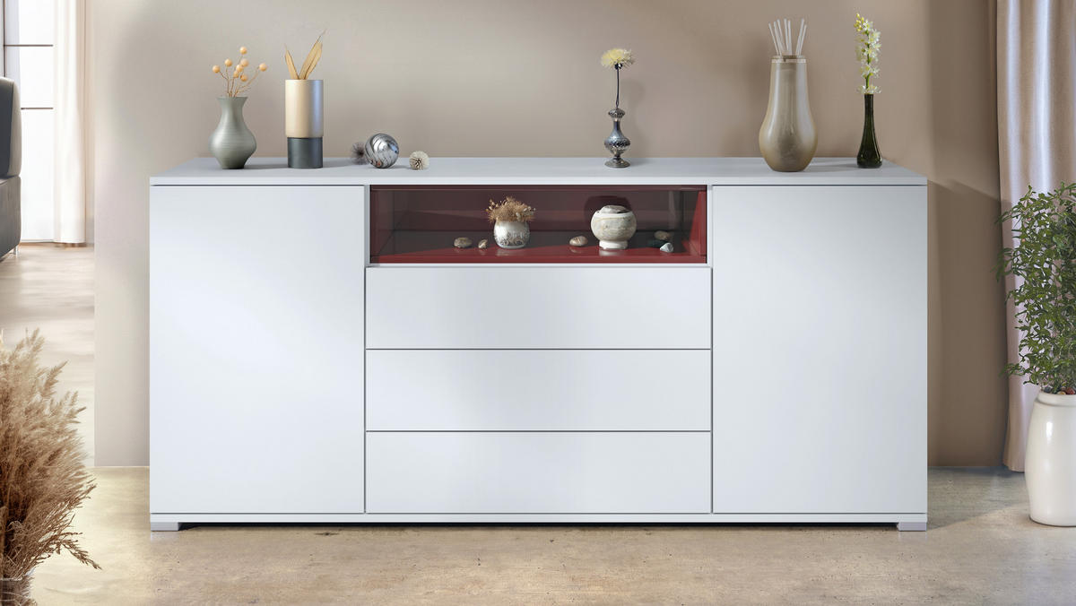 SIDEBOARD Skadu Bordeaux Hochglanz - Bordeaux, Holzwerkstoff (166.5/75.5/35cm) - Vladon