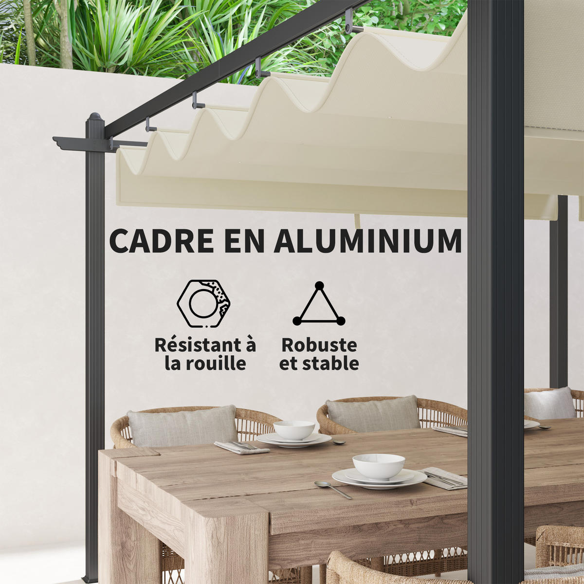 PERGOLA DE-12645 350/600 cm ausziehbar mit Alurahmen Beige - Beige, Metall (358/223/597cm) - ComfortXL