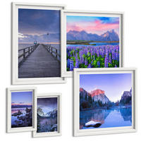 BILDER SET 5er Set - 50x50 cm & 20x30 cm & 40x60 cm Weißer Rahmen - Berglandschaften, Wasser, Blumenfeld - Weiß, Kunststoff (40/60cm) - TULUP