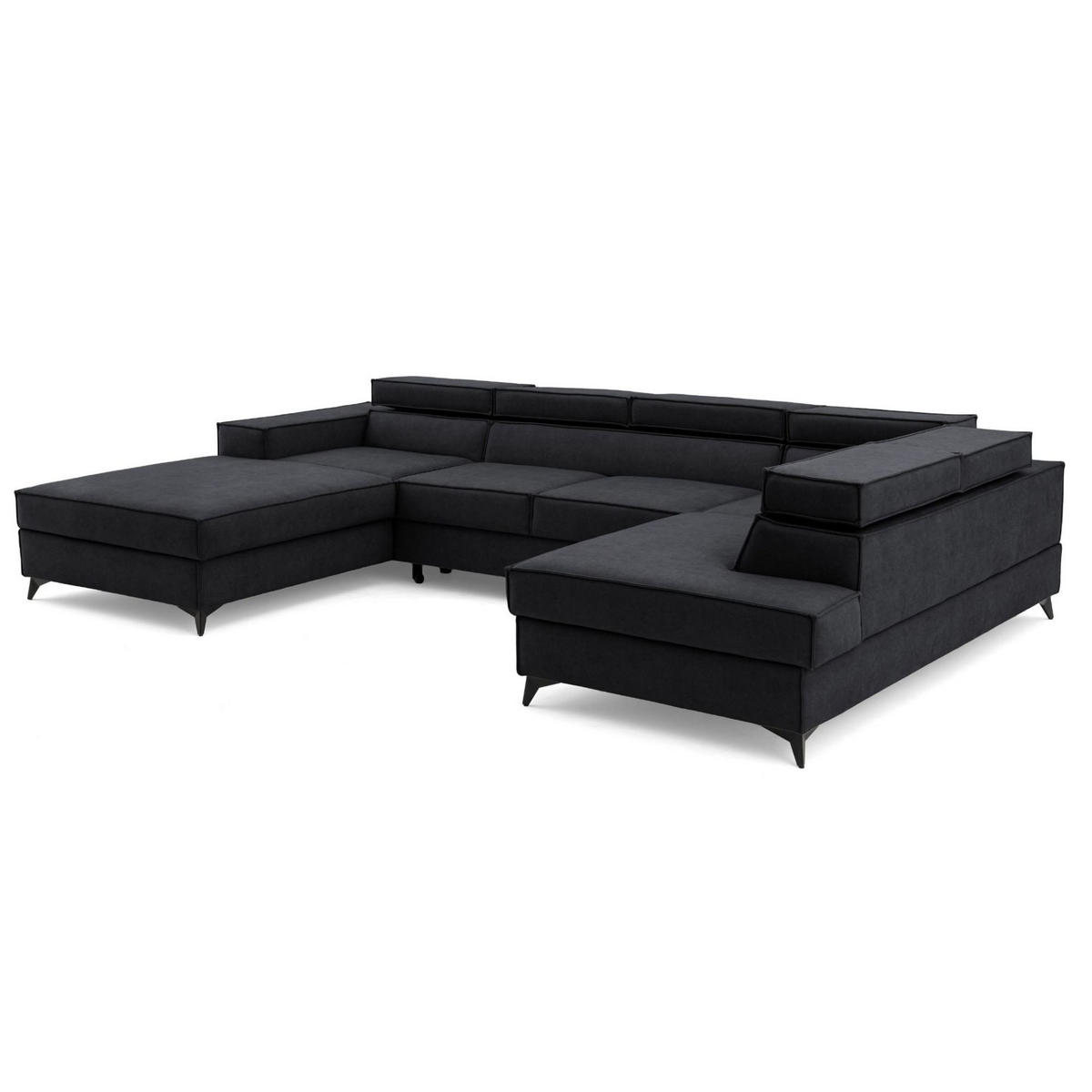 ECKSOFA PURE U Rechts mit Schlaffunktion 127x270 Velours Graphit - Graphitfarben/Schwarz, Holz/Textil (204/340cm) - Muffo