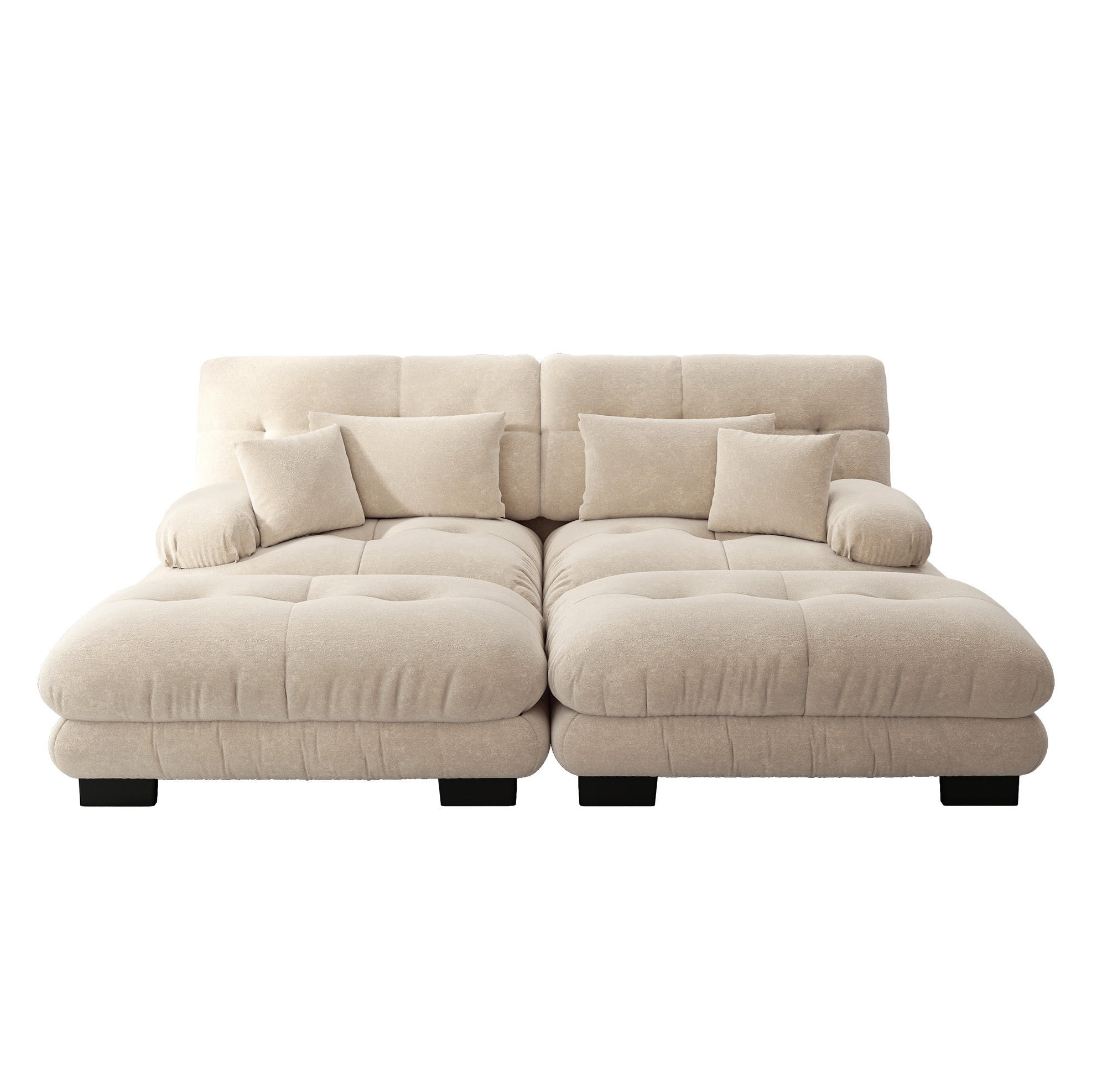 ECKSOFA modular mit 2 Ottomane, 2 Lendenkissen und 2 Dekokissen, Chenille, Hellkaffee - Cappuccino, Textil (220/145cm) - Redom