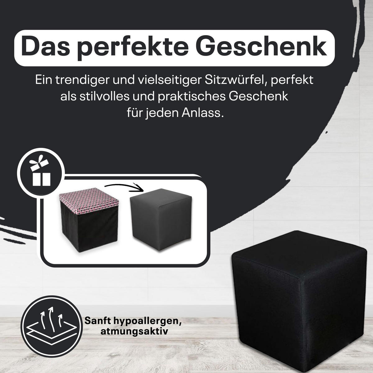 SITZWÜRFEL / Siège Pouf - Noir, 40X40X40 Cm, Assise Rembourrée, Confortable Pour Salon, Chambre Ou Bureau - Schwarz, Textil (41/41/40cm) - Best For Home