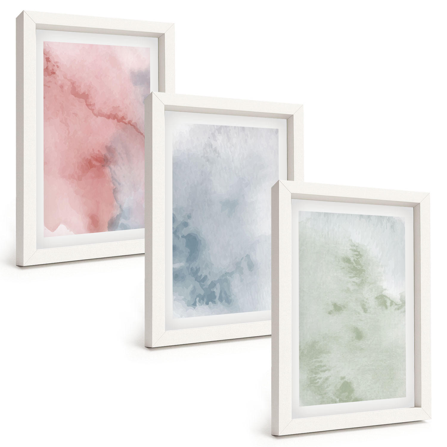 BILDER SET 3er Set - 20x30 cm Weißer Rahmen - Pastellfarbene Aquarellstrukturen - Weiß, Kunststoff (20/30cm) - TULUP