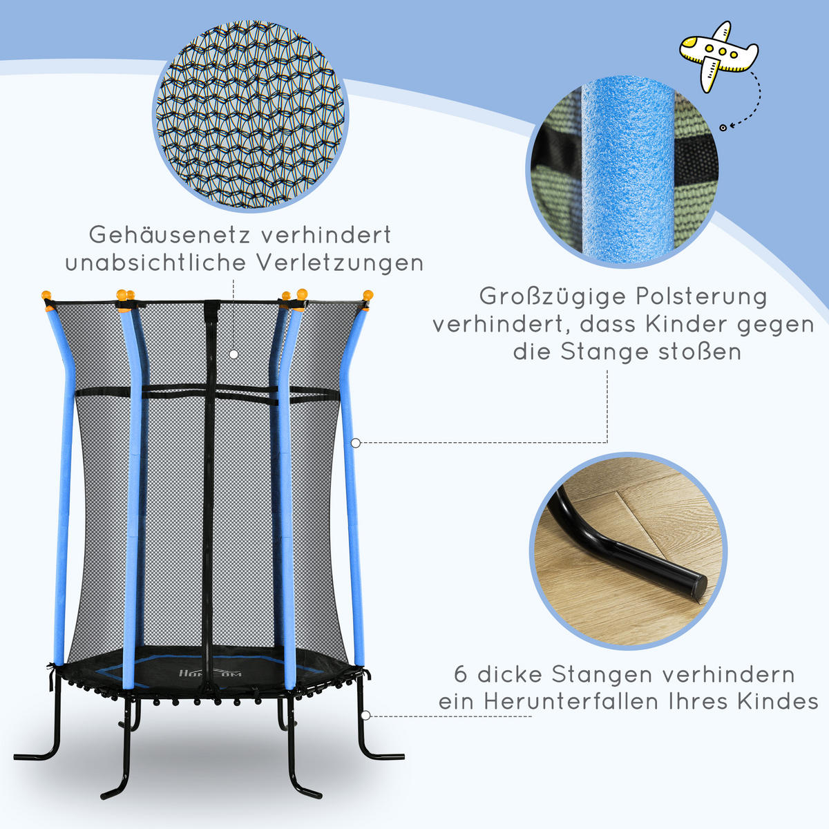 KINDERTRAMPOLIN - Blau, Kunststoff/Metall (163.5/163.5cm) - HOMCOM