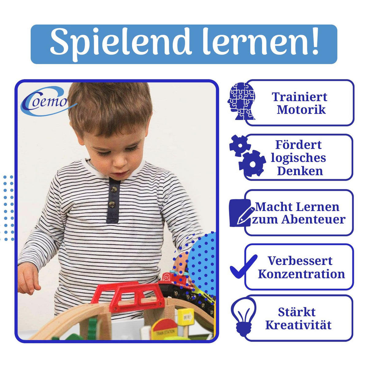 SPIELTISCH MIT HOLZEISENBAHN 90-tlg. Set Tisch Farbe Weiß - Weiß, Holzwerkstoff (57/98cm) - Coemo