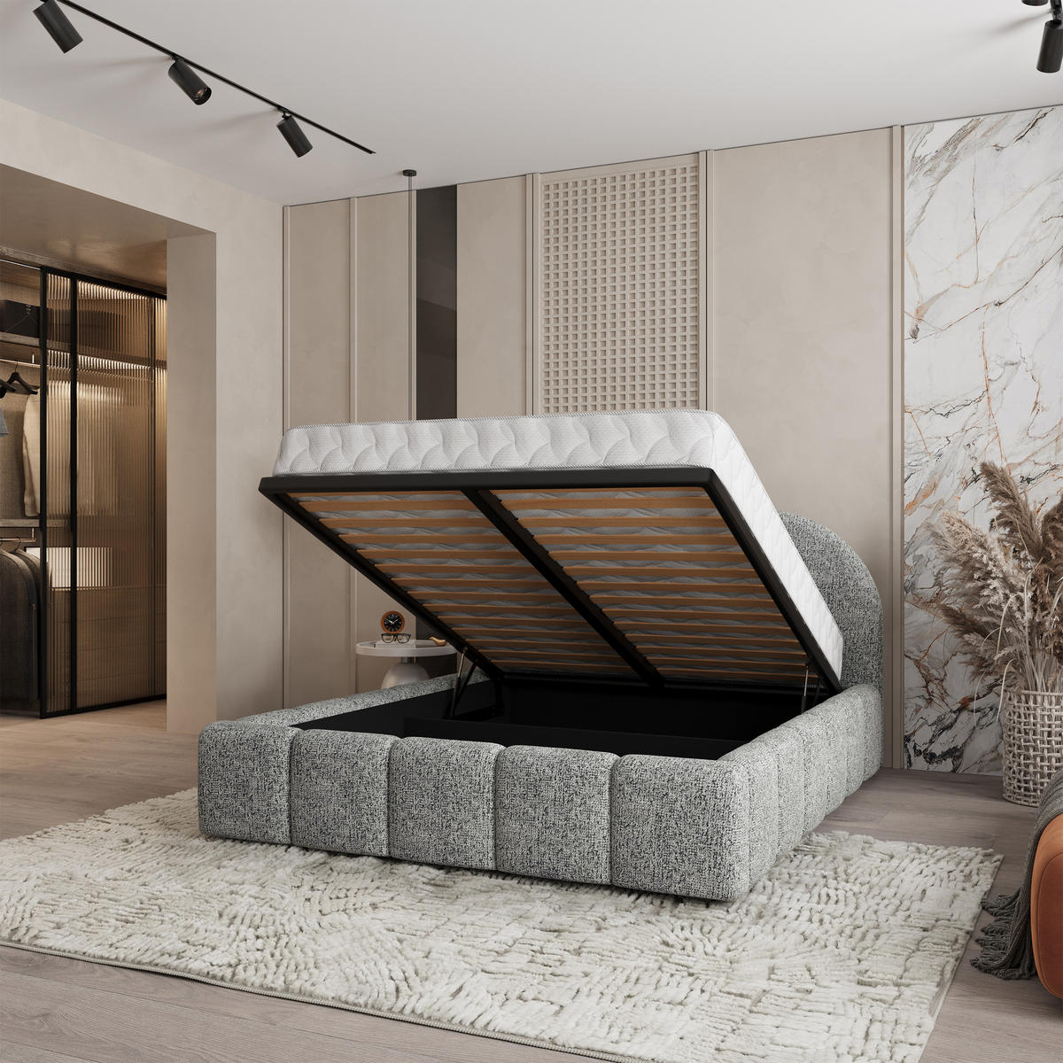 POLSTERBETT FLUSSO 200x200 cm mit Bettkästen - Hellgrau - Hellgrau, Holz (200/200cm) - MASSENO