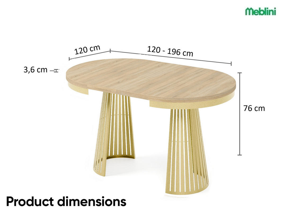 ESSTISCH Cone Bis - Goldfarben/Sonoma Eiche, Holzwerkstoff/Metall (120/120/76cm) - Meblini