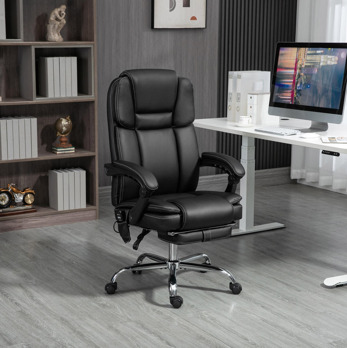 BÜROSTUHL mit Massage und Fußstütze höhenverstellbar Schwarz - Schwarz, Kunststoff (67/126/66cm) - Meubliv